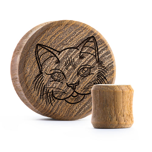 Kitty Cat Plug / Gauge - Teak Wood | Flat Faced Double Flare