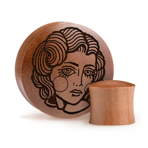 Lady Tattoo Plug / Gauge - Saba Wood | Konvexe Doppelaufgeweitet