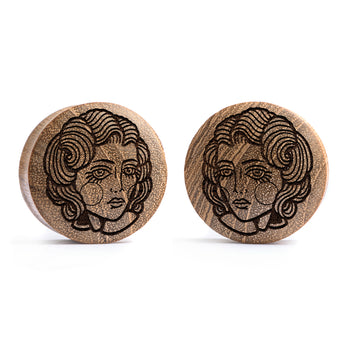 Ram Schädel Plug / gauge - Silber Inlay Ebony Wood | Konvexe Doppelaufgeweitet