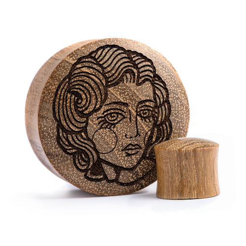 Lady Tattoo Plug / Gauge - Teakholz | Konvexe Doppelaufgeweitet