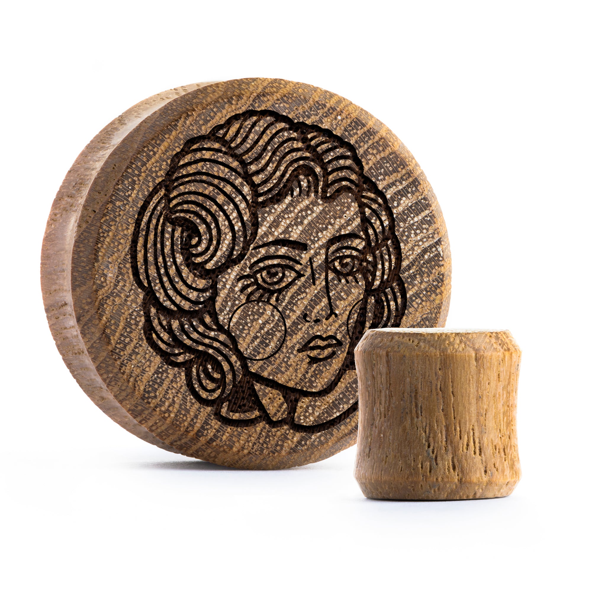 Lady Tattoo Plug / Gauge - Teakholz | Doppelaufgeweitet mit flachem Gesicht