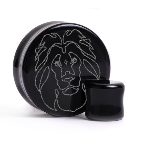 Leo Zodiac Plug / Gauge - Schwarzes Glas | Doppelaufgeweitet mit flachem Gesicht
