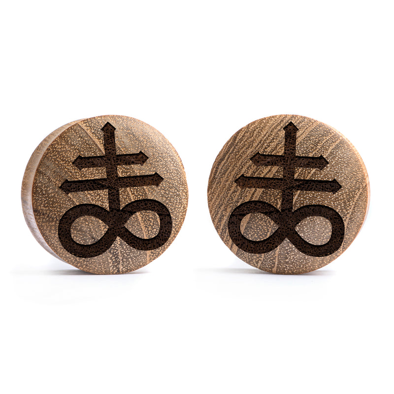 Plug / Gauge Leviathan Cross - Bois de teck | Convexe double évasé