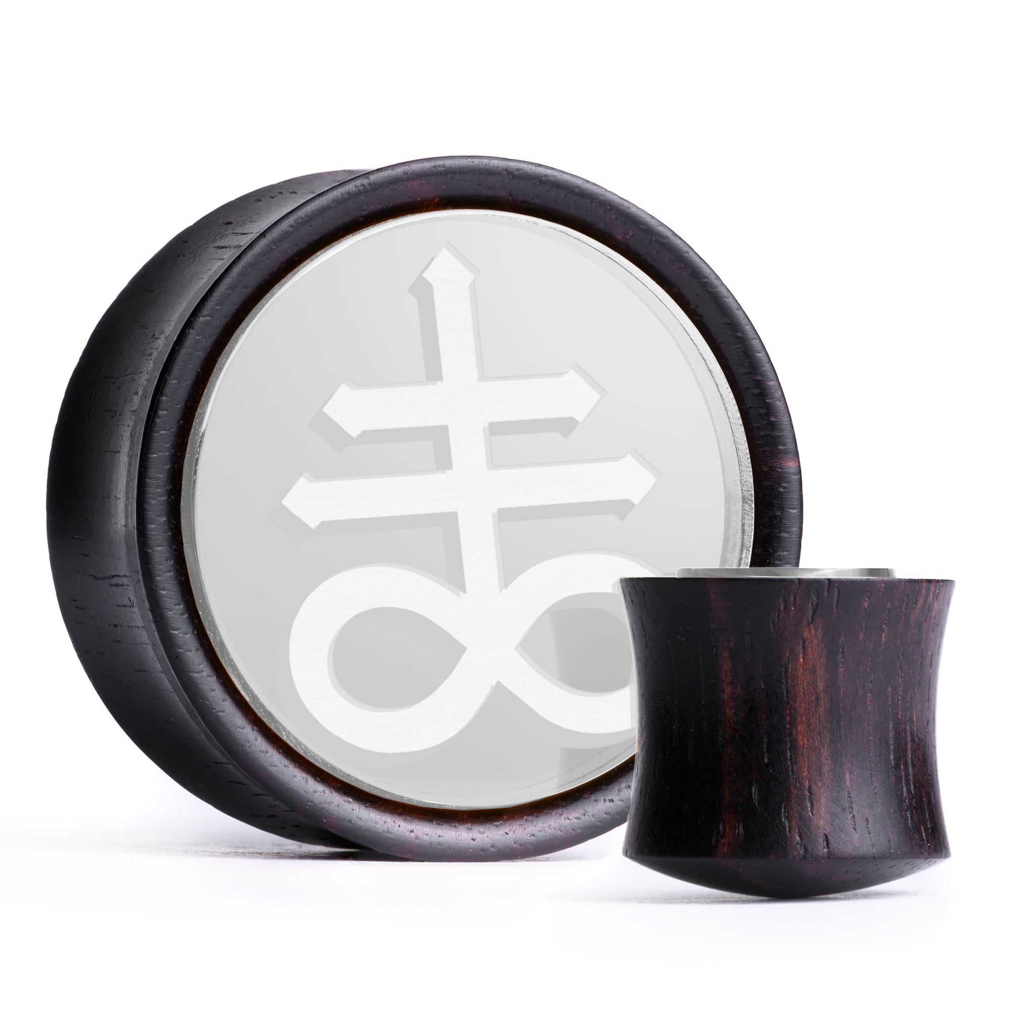 Plug / Gauge Leviathan Cross - Bois d'ébène incrustation argenté | Convexe double évasé
