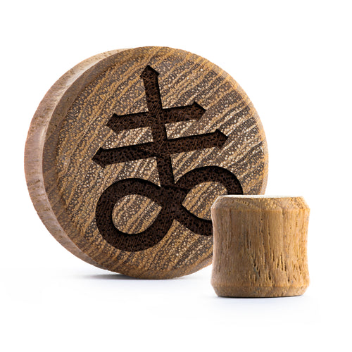Leviathan Cross Plug / Gauge - Teakholz | Doppelaufgeweitet mit flachem Gesicht