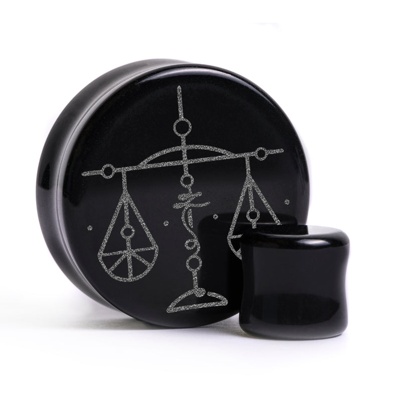 Plug / Gauge Libra zodiaque - Verre noir | Face plate double évasé