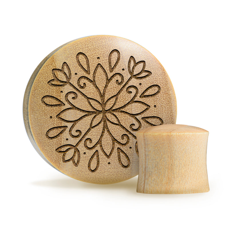 Plug / Gauge Mandala tatouage ornemental au trait - Bois de crocodile | Convexe double évasé