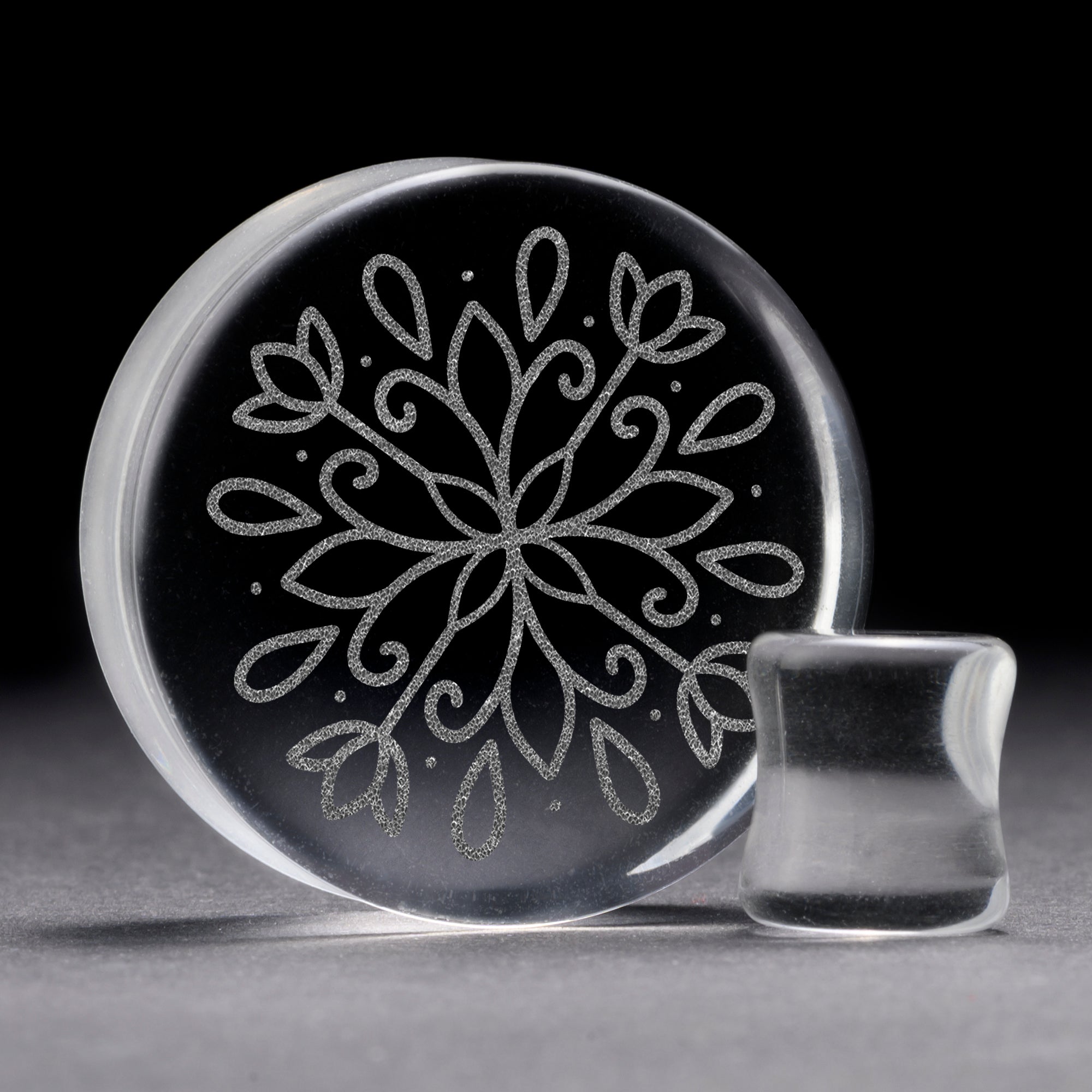 Linework Mandala Ornamental Tattoo Plug / Gauge - Clear Glass | Flat Faced Double Flare