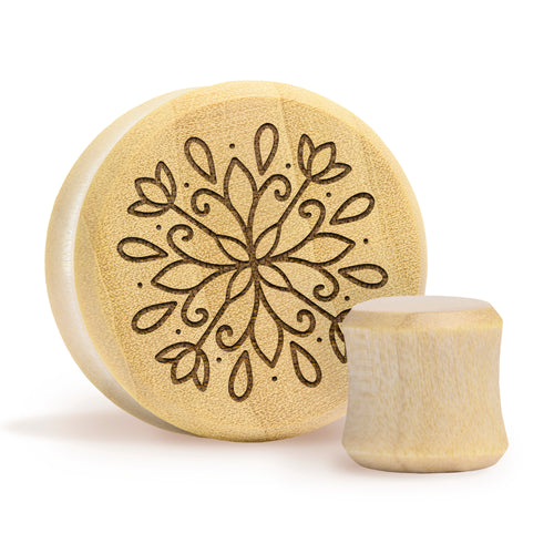 Linework Mandala Ornamental Tattoo Plug / Gauge - Crocodile Wood | Flat Faced Double Flare