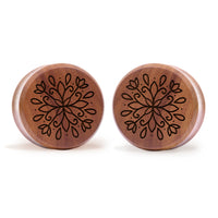 Plug / Gauge Mandala tatouage ornemental au trait - Bois de Saba | Face plate double évasé
