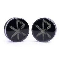 Plug / Gauge Rune d'amour viking - Verre noir | Face plate double évasé