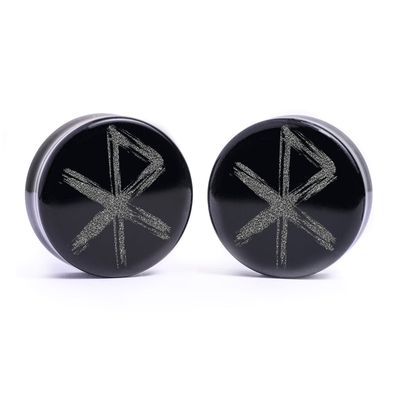 Plug / Gauge Rune d'amour viking - Verre noir | Face plate double évasé