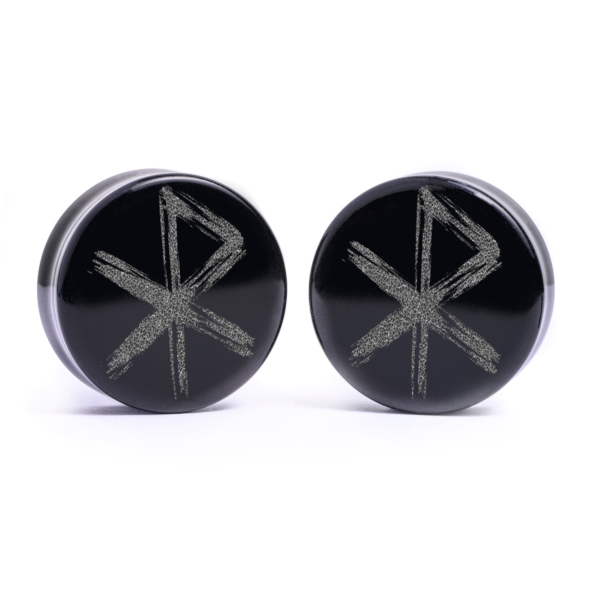 Remy Rune Plug Love Rune Viking Plug / Gauge - Black Glass | Flat Faced Double Flare ...