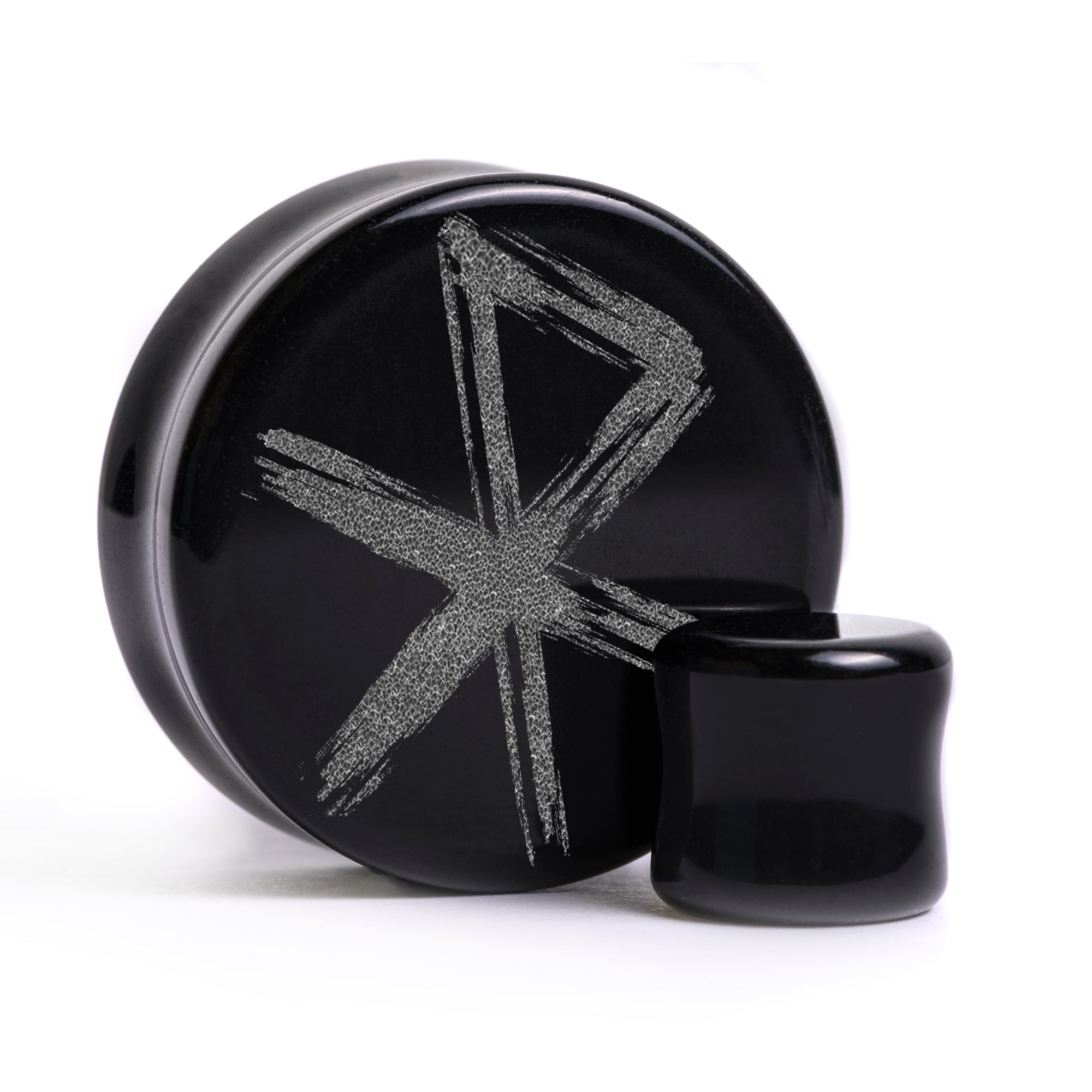 Love Rune Viking Plug / Gauge - Black Glass | Flat Faced Double Flare
