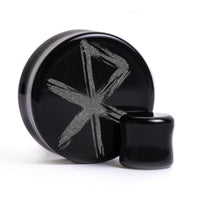 Plug / Gauge Rune d'amour viking - Verre noir | Face plate double évasé