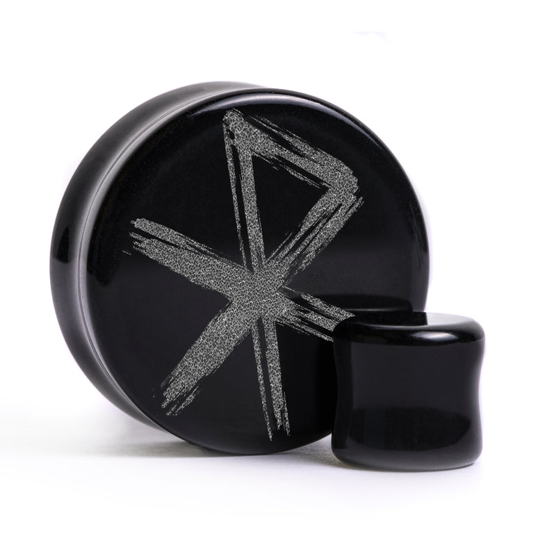 Plug / Gauge Rune d'amour viking - Verre noir | Face plate double évasé