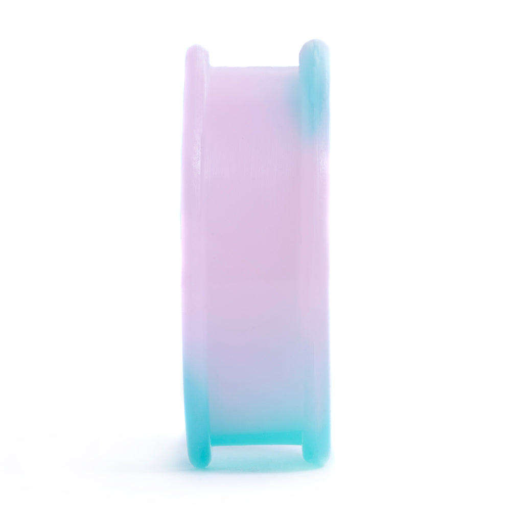 Marble Light Green & Pink Silicone Ear Tunnel - Flat Flare Two-Tone Silicone Ear Plugs / Gauges in 00g, 0g, 2g, 4g and more.