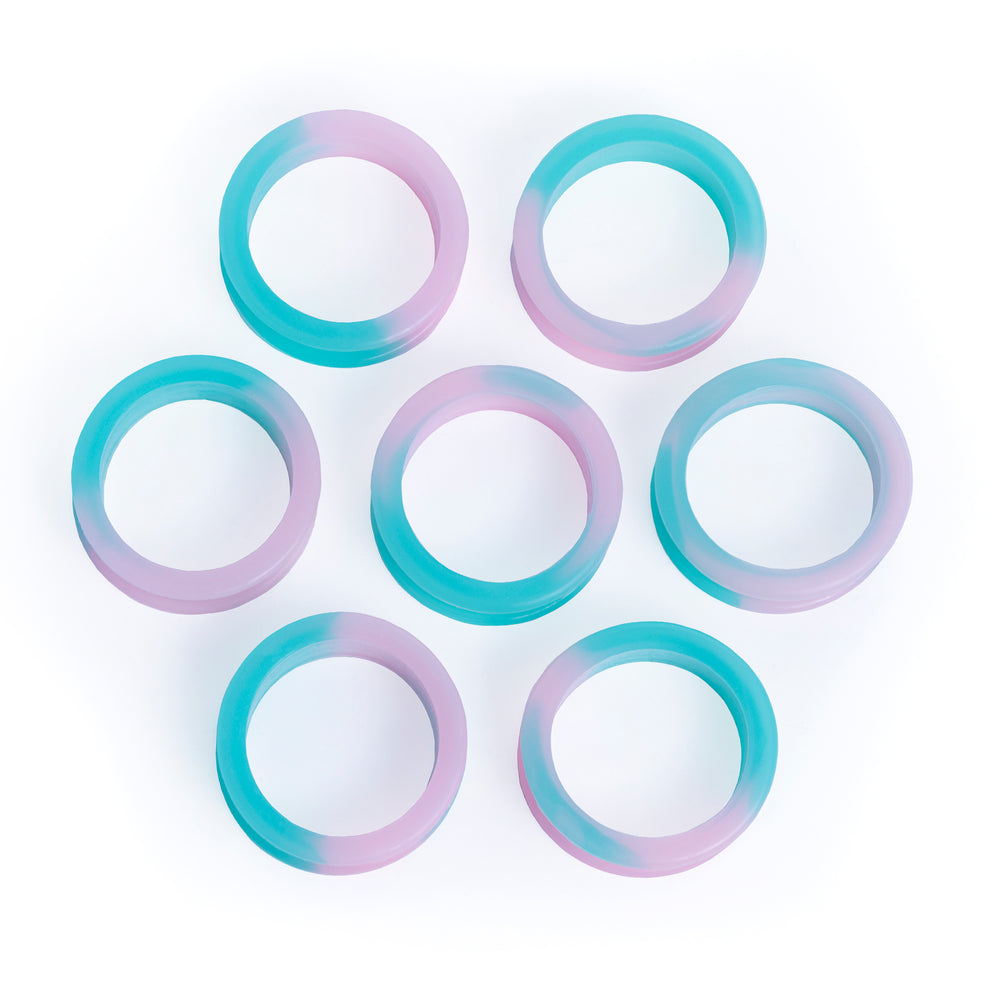 Marble Light Green & Pink Silicone Ear Tunnel - Flat Flare Two-Tone Silicone Ear Plugs / Gauges in 00g, 0g, 2g, 4g and more.