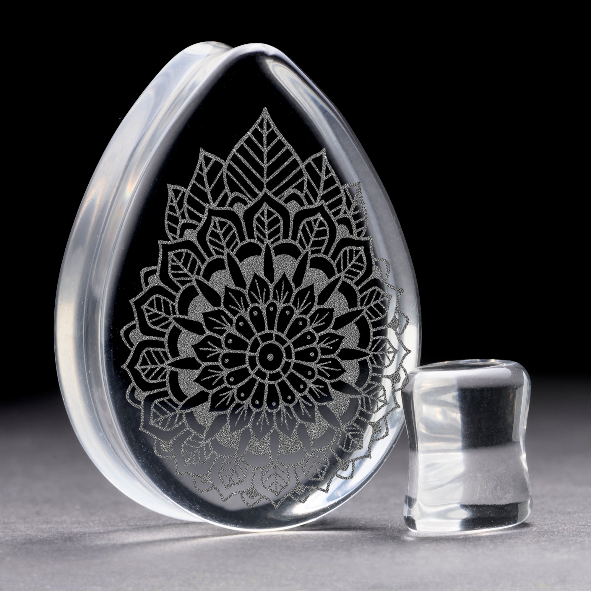 Mandala Plug / Gauge - Teardrop Clear Glass | Flat Faced Double Flare