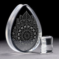 Mandala Plug / Gauge - Goutte en verre transparent | Double flare à face plate