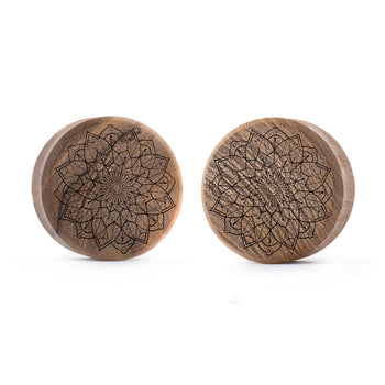 Mandala Plug / Gauge - Teak Wood | Flat Faced Double Flare