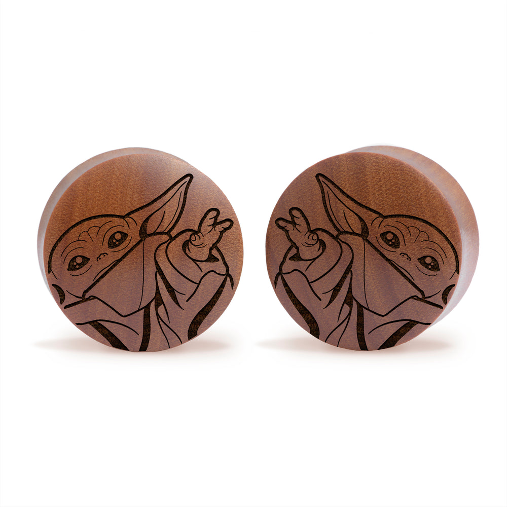 Baby Yoda Plug - Saba Wood | Convex Double Flare - Lasered To Order In House At Custom Plugs HQ