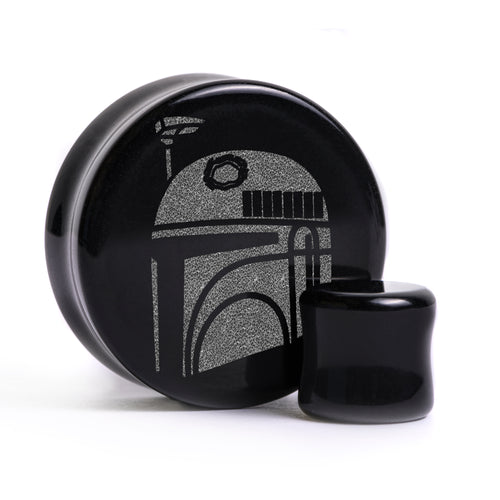 Boba Fett Plug / Gauge - Schwarzes Glas | Doppelaufgeweitet mit flachem Gesicht