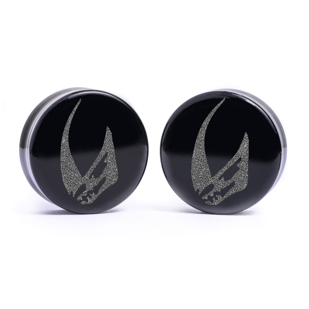 Mudhorn Plug / gauge - Schwarzes Glas | Doppelaufgeweitet mit flachem Gesicht