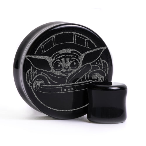 Das Kinderplug / gauge - Schwarzes Glas | Doppelaufgeweitet mit flachem Gesicht