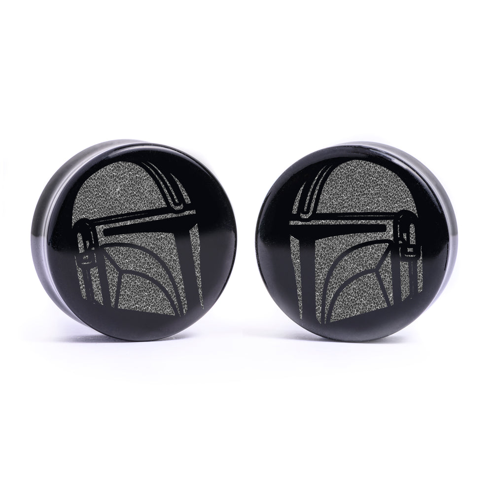 The Mando Plug / Gauge - Black Glass | Flat Faced Double Flare - Lasered To Order In House At Custom Plugs HQ