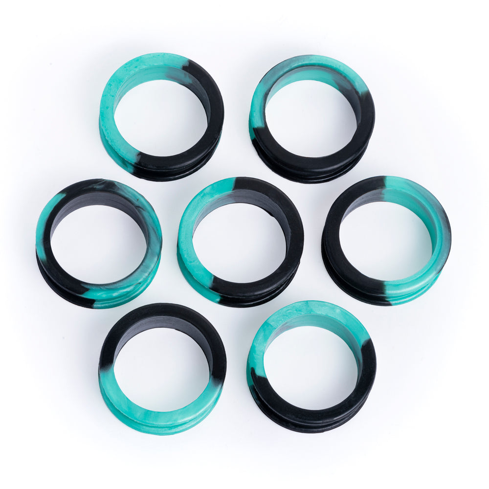 Marble Green & Black Silicone Ear Tunnel - Flat Flare Two-Tone Silicone Ear Plugs / Gauges in 00g, 0g, 2g, 4g and more.