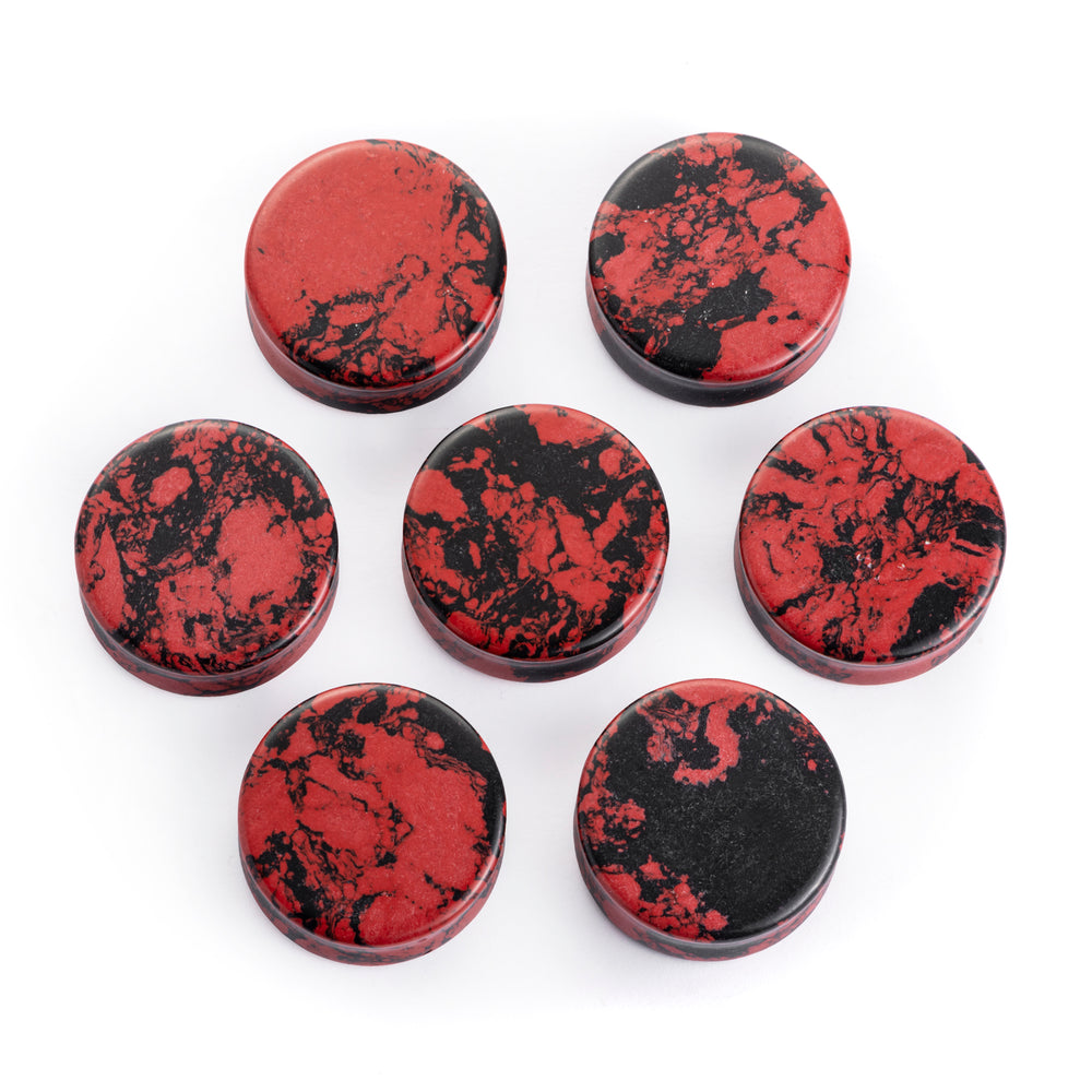 Marble Black & Red Stone Plug / Gauge - Double Flared Synthetic Stone Plugs in 8mm (0g) - 30mm (1.18")