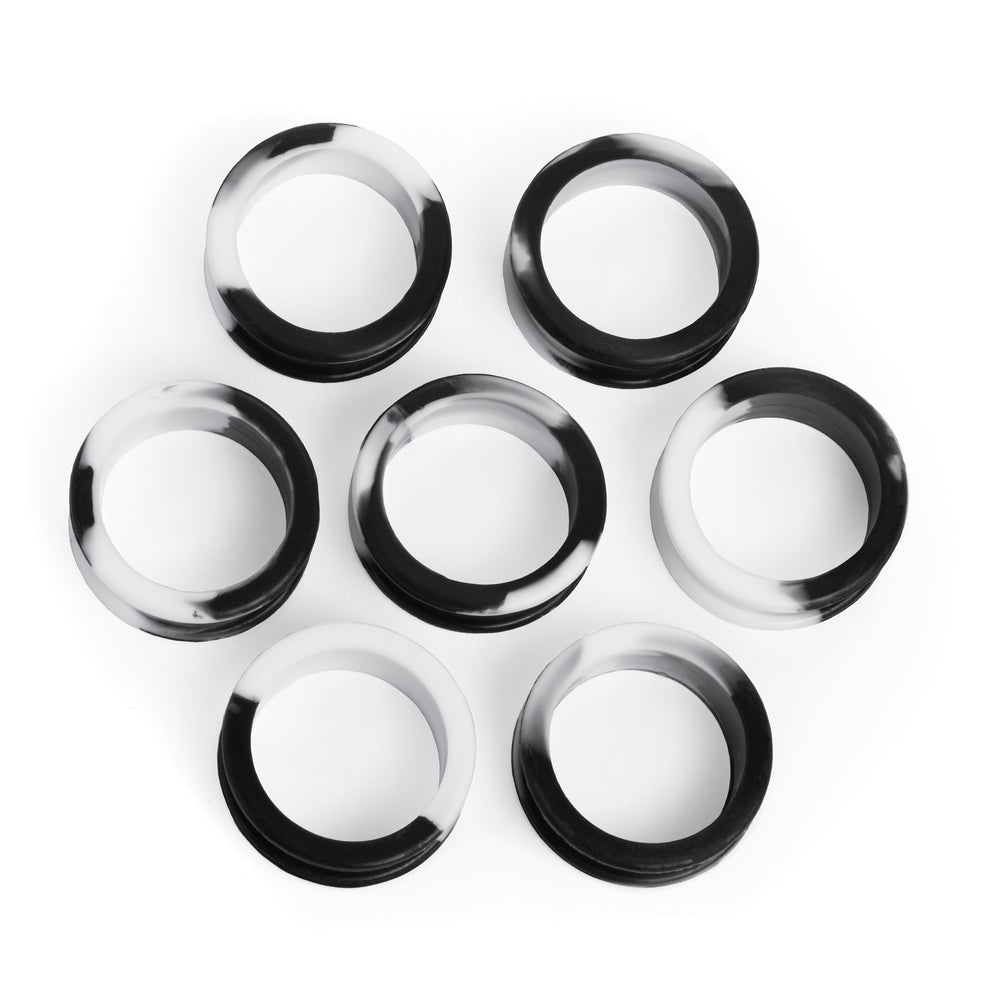 Marble White & Black Silicone Ear Tunnel - Flat Flare Two-Tone Silicone Ear Plugs / Gauges in 00g, 0g, 2g, 4g and more.