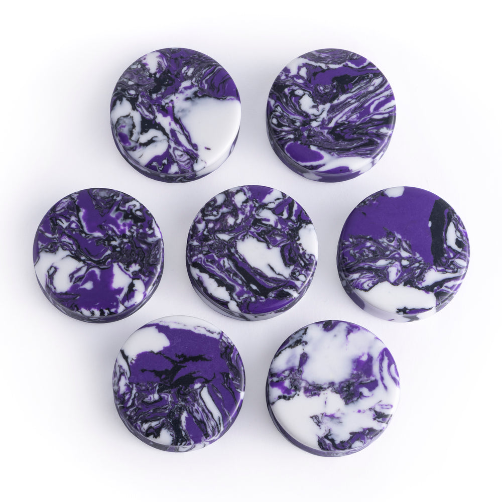 Marble White & Purple Stone Plug / Gauge - Double Flared Synthetic Stone Plugs in 8mm (0g) - 30mm (1.18")