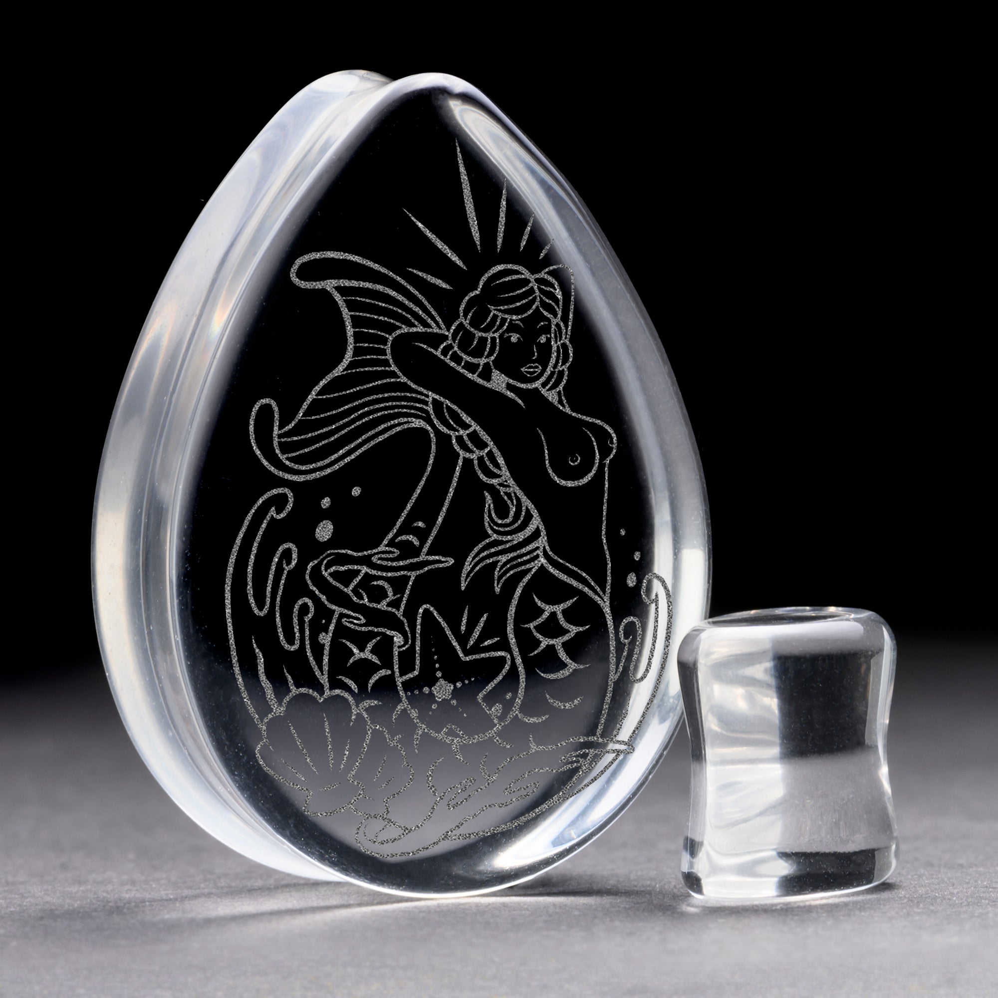 Mermaid Plug / Gauge - Teardrop Clear Glass | Flat Faced Double Flare