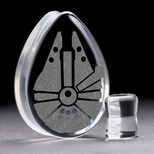 Millennium Falcon Plug / Gauge - Teardrop Clear Glass | Doppelaufgeweitet mit flachem Gesicht