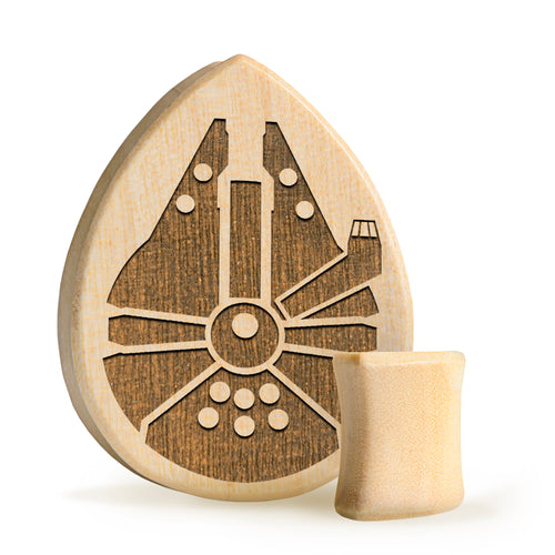 Millennium Falcon Plug / Gauge - Tränenkrokodilholz | Doppelaufgeweitet mit flachem Gesicht
