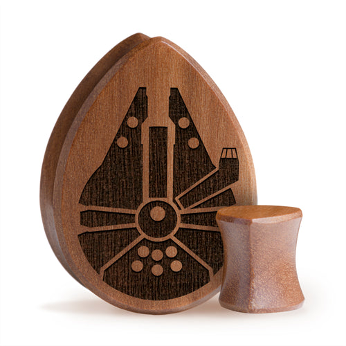 Millennium Falcon Plug / Gauge - Teardrop Saba Wood | Doppelaufgeweitet mit flachem Gesicht