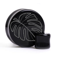 Plug / Gauge Monstera - Verre noir | Face plate double évasé