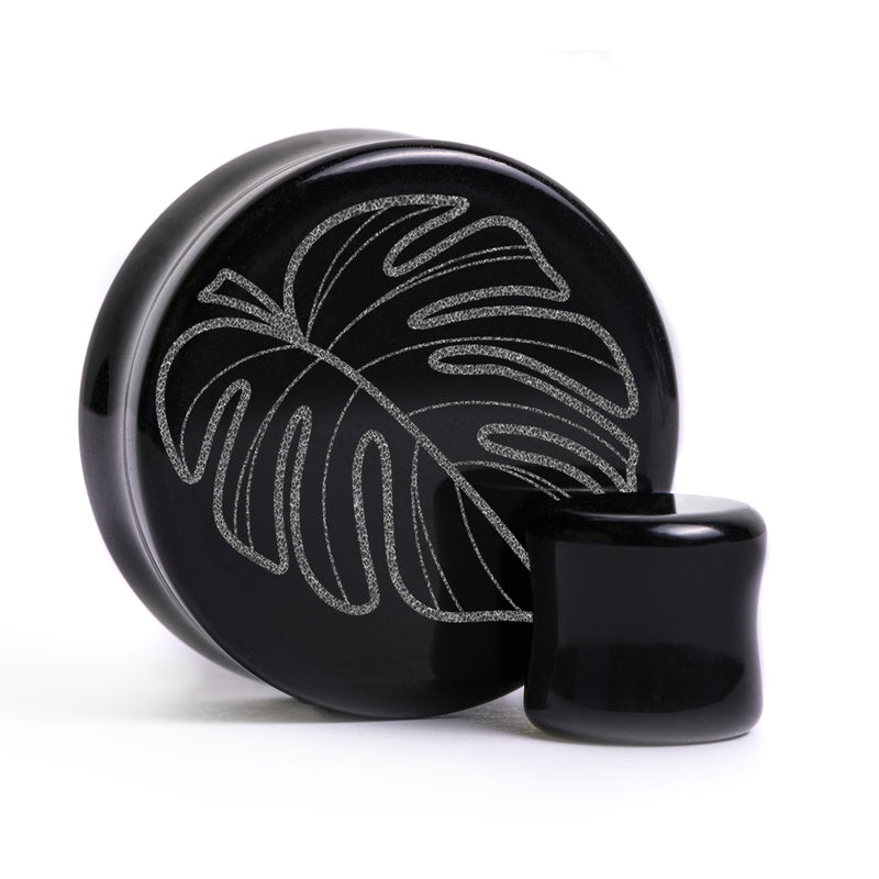 Plug / Gauge Monstera - Verre noir | Face plate double évasé