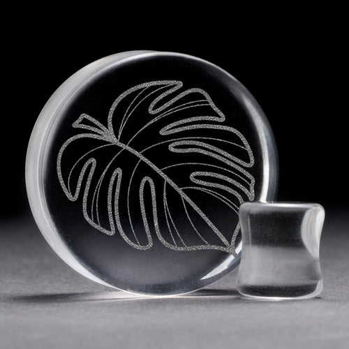 Monstera Plug / Gauge - Clear Glass | Doppelaufgeweitet mit flachem Gesicht