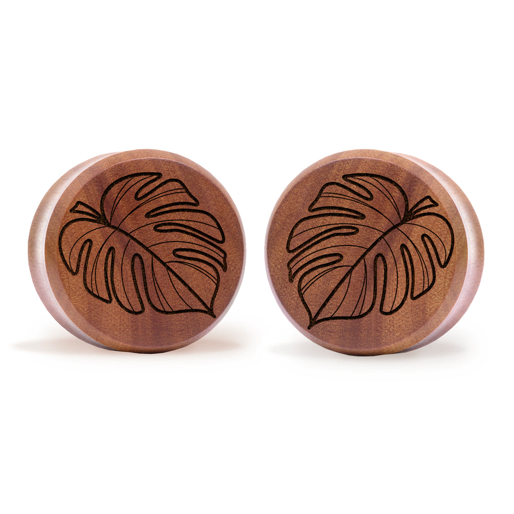 Monstera Plug / Gauge - Saba Wood | Doppelaufgeweitet mit flachem Gesicht