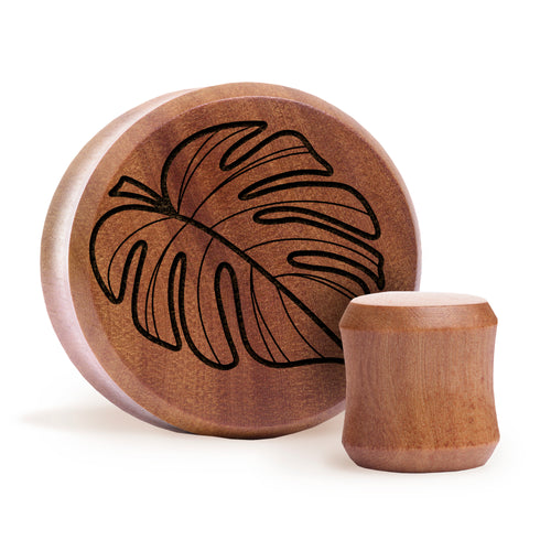 Monstera Plug / Gauge - Saba Wood | Doppelaufgeweitet mit flachem Gesicht