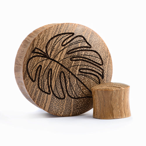 Monstera Plug / Gauge - Teak Wood | Convex Double Flare