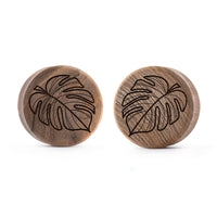 Plug / Gauge Monstera - Bois de teck | Face plate double évasé