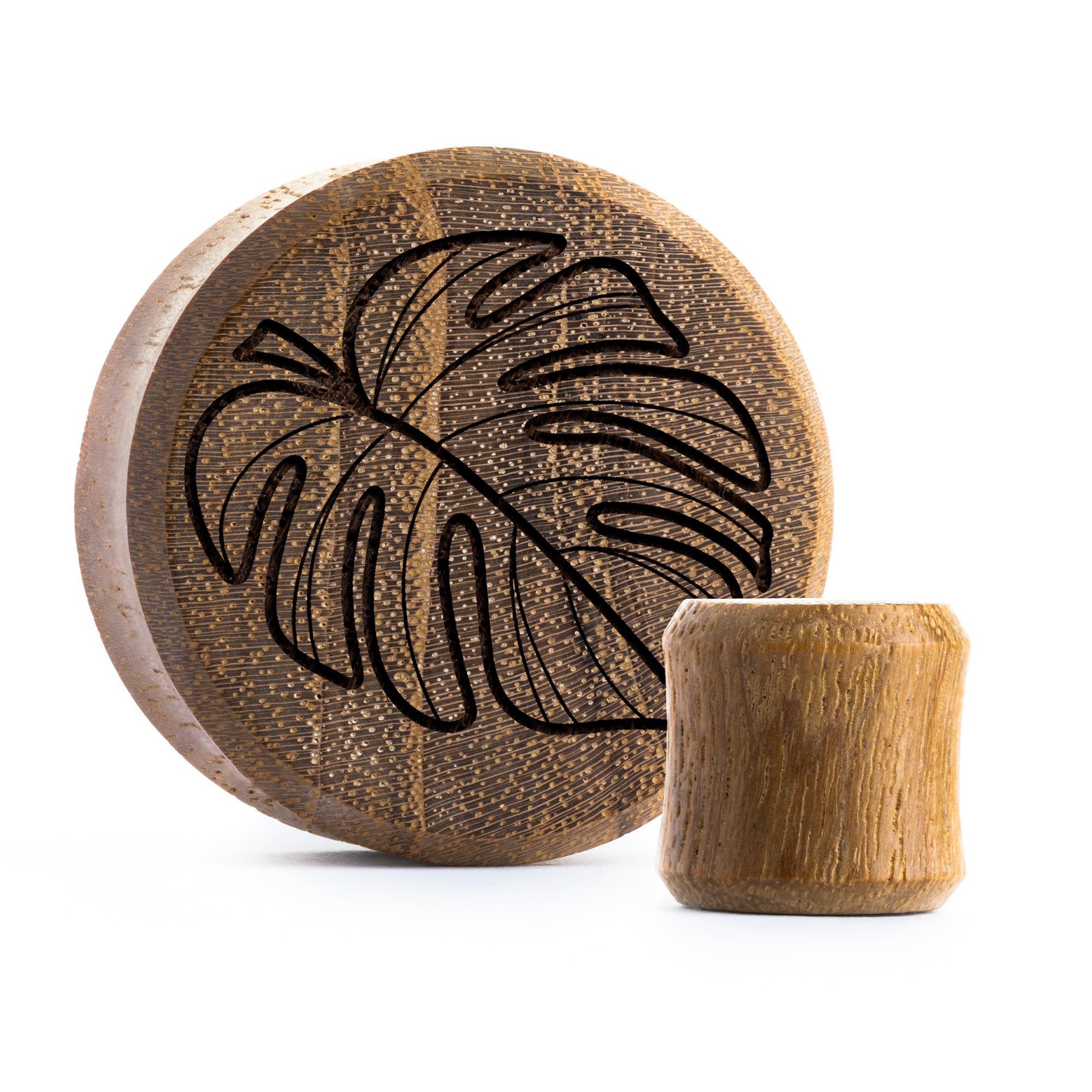 Monstera Plug / Gauge - Teakholz | Doppelaufgeweitet mit flachem Gesicht