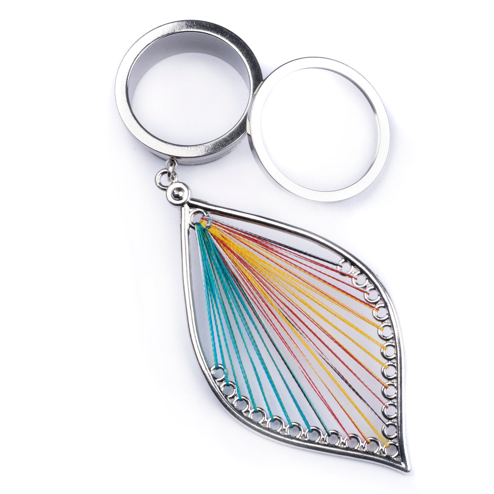 Multicoloured Silver Steel Dangle Feather Plug / Tunnel / Gauge - Flat Flare Metal Screwback Ear Tunnels in 6mm (2g) - 30mm (1.18")