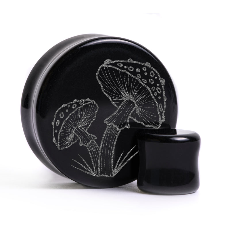 Plug / Gauge Champignon - Verre noir | Face plate double évasé
