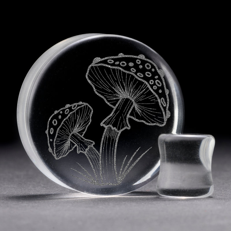 Plug / Gauge Champignon - Verre transparent | Face plate double évasé