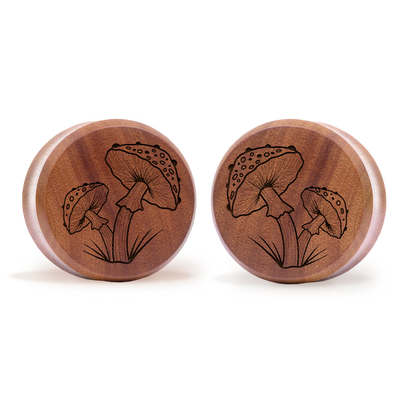 Plug / Gauge Champignon - Bois de Saba | Face plate double évasé